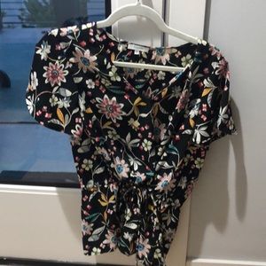 Floral drawstring peplum blouse